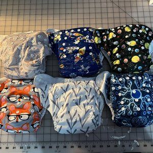 6 OS ALVABABY Cloth Pocket Diapers with Inserts - NO STAINING